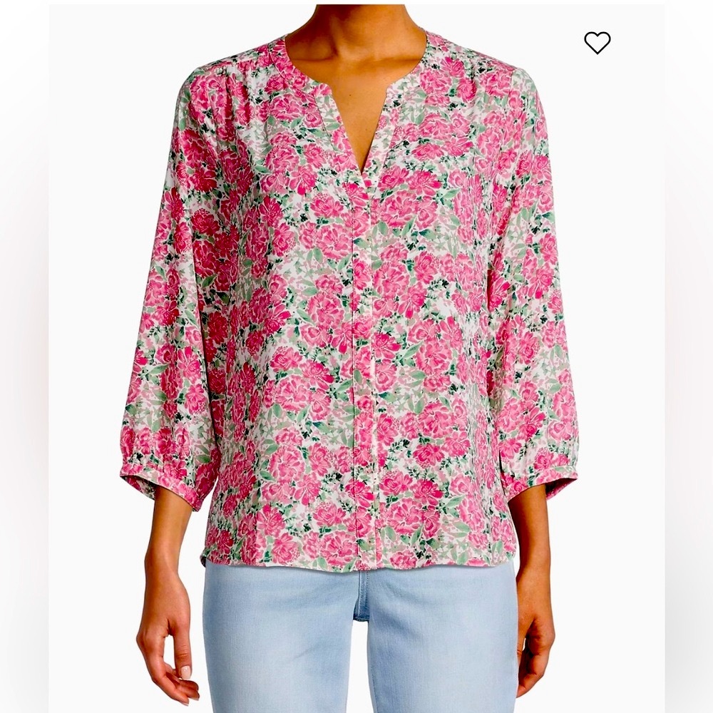 6/28/25 NYDJ - Pintuck Blouse - Montpellier Garden Size M (EUC)